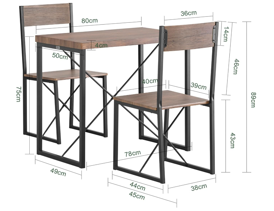 SoBuy Bistroset - 3 Delig - 2 stoelen - Keukentafel - Industriële Look - OGT19-N - Houtkleur