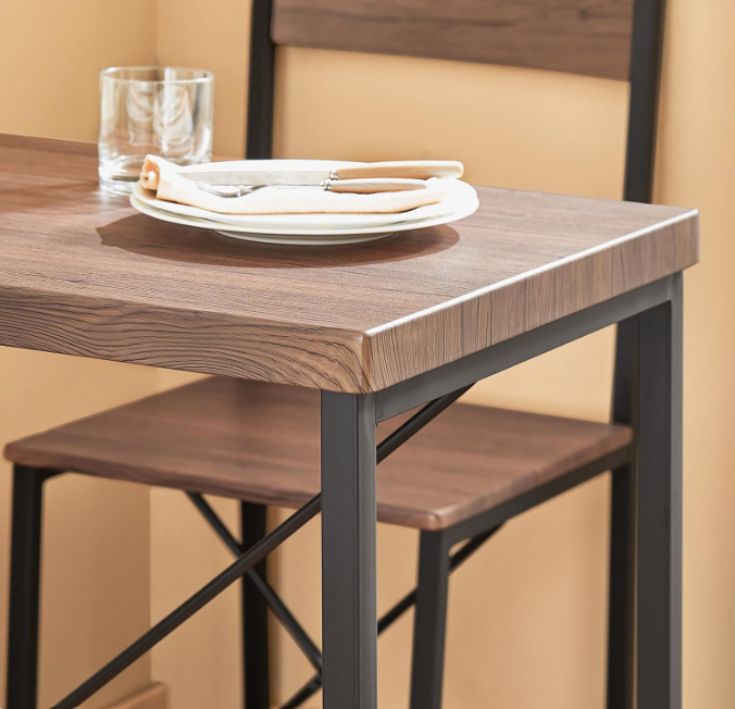 SoBuy Bistroset - 3 Delig - 2 stoelen - Keukentafel - Industriële Look - OGT19-N - Houtkleur