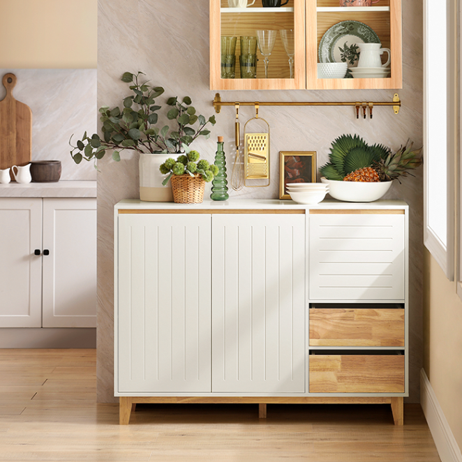SoBuy Dressoir - 2 Kasten en 3 Lades - Max. 60 kg - 120 x 40 x 90 cm - Wit / Naturel