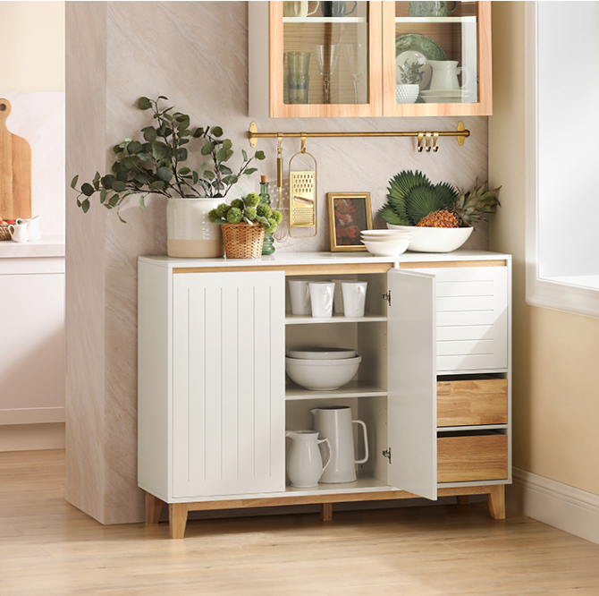 SoBuy Dressoir - 2 Kasten en 3 Lades - Max. 60 kg - 120 x 40 x 90 cm - Wit / Naturel