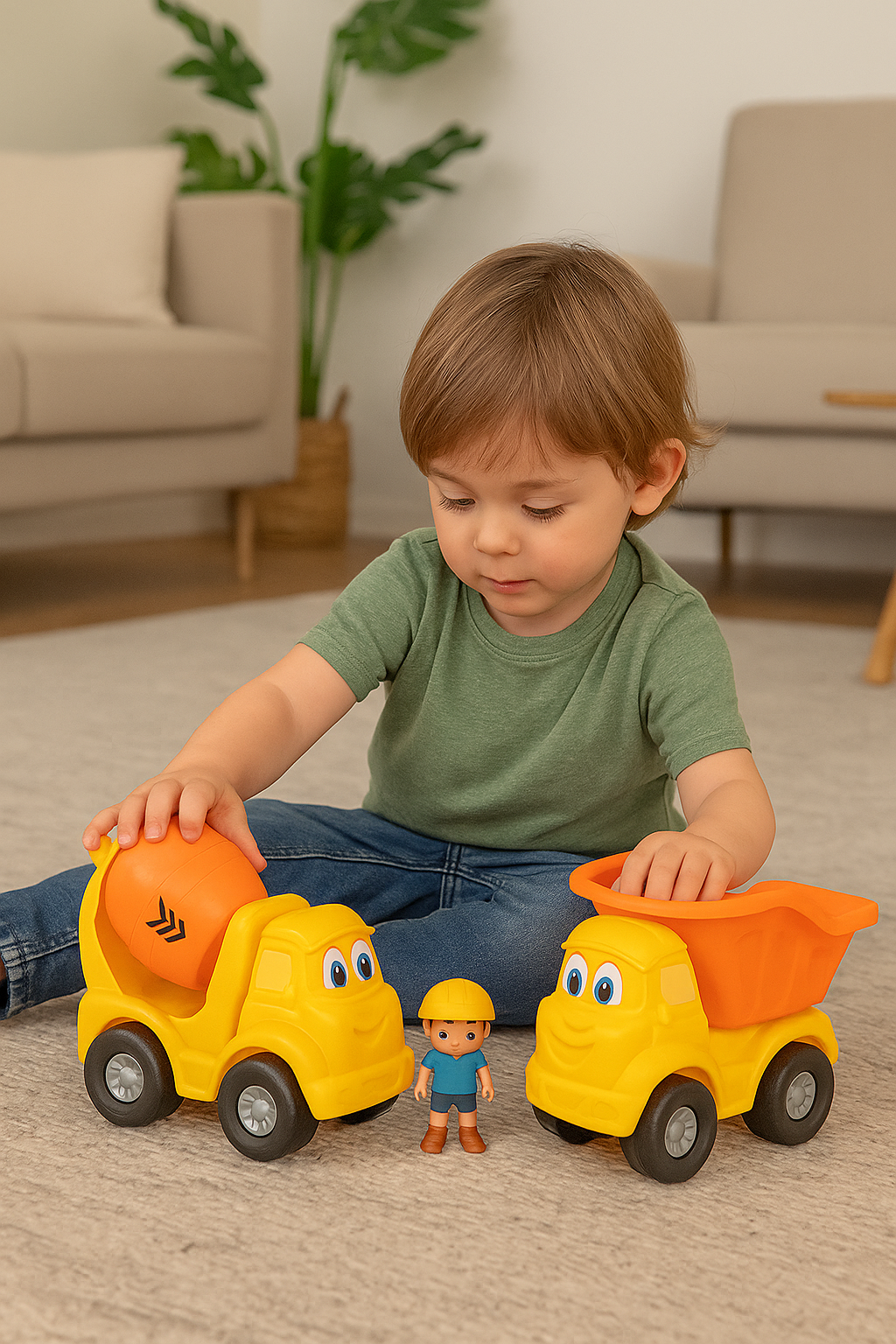 Let's Play Speelset Bouwtrucks - 2 Stuks - Betontruck en Vrachtwagen met Laadbak - 3+