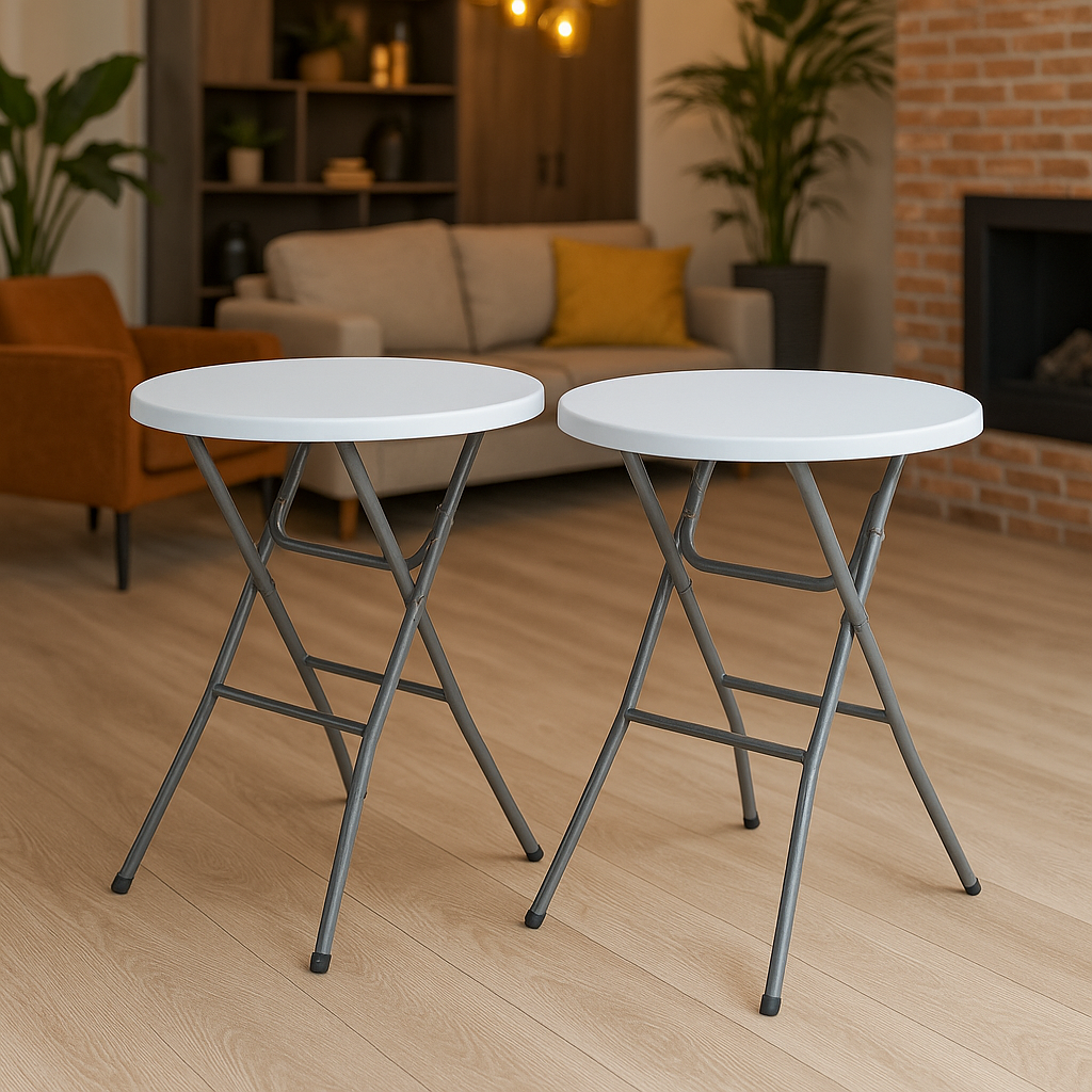 Garten Statafel – Set van 2 – Opklapbaar - stevig - Weersbestendig – Ø80 x 110 cm – Wit