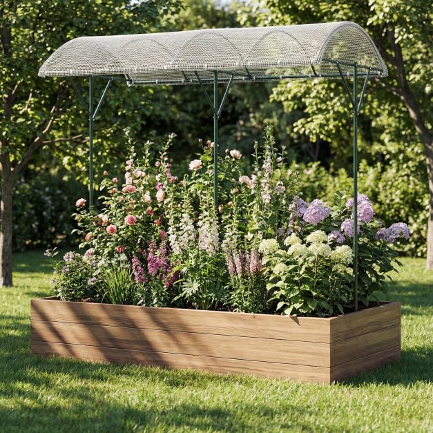 Coast Plantenklimrek Zwart/Wit Met PVC Overkapping en Metalen Frame 197 x 110 x 246 cm