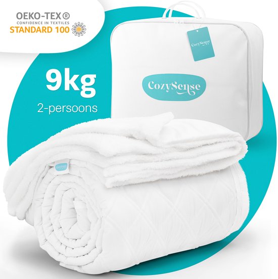 CozySense® Verzwaringsdeken 9 kg - 2-persoons - Weighted Blanket - Zwaartedeken met GLASS-Flow® Drukverdeling - Inclusief Wasbare Hoes - 200x200 cm - Wit