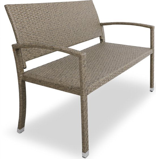 Casaria Polyrattan Tuinbank – 2-Zits UV-bestendig - Beige