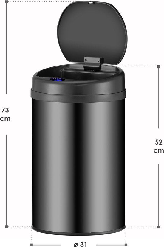 Juskys – Sensor Prullenbak Rond – 30 l – Voorzien Van Automatisch Deksel En Touch-Bediening – Voor Keuken En Kantoor – Zwart Gepoedercoat Staal