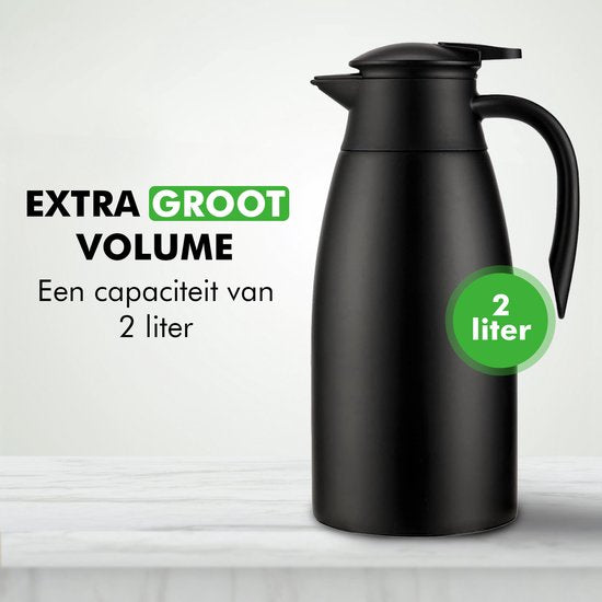 Travelhawk Thermoskan - 2 Liter - Isoleerkan - Zwart - Koffie - Thee - Voor warme en koude dranken