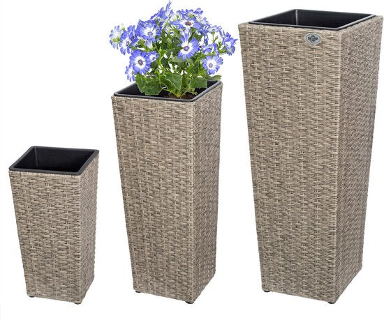 Casaria Bloempotten - Polyrattan Set van 3 Stuks - Crème