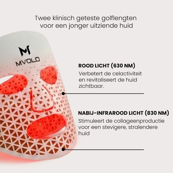Mvolo® LED Gezichtsmasker - Professioneel Red Light Therapy Masker met Halsmasker - Infrarood Lichtmasker 4 Golflengten - Draadloos - Huidverzorging