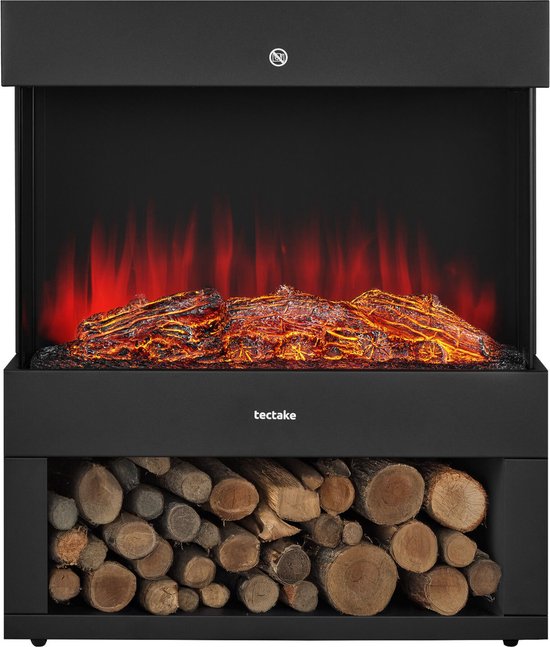 tectake® Elektrische Haard - Sfeerhaard - 900W & 1800W - Vrijstaand - Kachel - met Verwarming - Haarden - met Hout en Gloeieffecten - 3D Vlammen - Timer