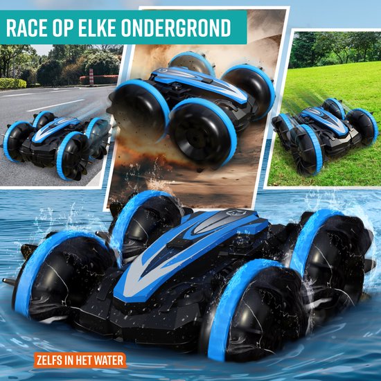 NAPI Bestuurbare Auto All-Terrain - RC Auto met 2 Accu's - Waterdicht - Speelgoed Autos Jongens - Buitenspeelgoed - Race Car/Boot Land & Water - 1,5u Speelplezier - Radiografisch - Aqua-Land Racer