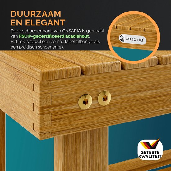Casaria Schoenenrek - Zitbank 3 Schappen 50x30x46cm – Acaciahout