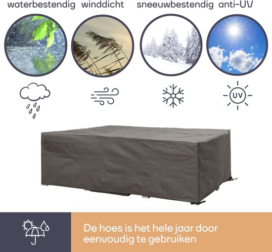 Perel Buitenhoes voor tuinset, grijs, rechthoekig, 280 cm x 230 cm x 80 cm