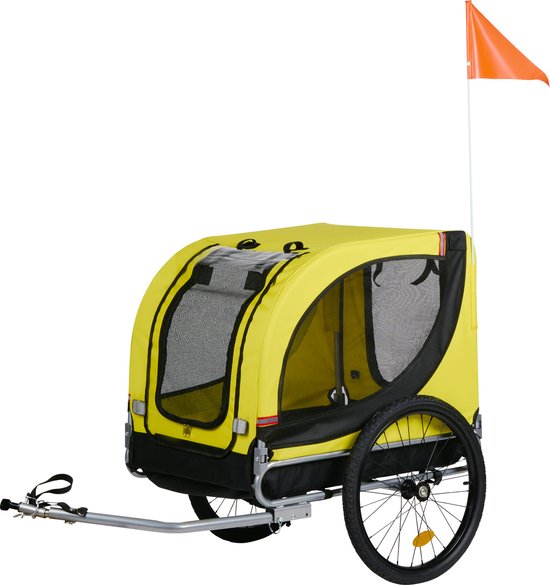 Dunlop Hondenfietskar - Fietskar Hond - Fietskarren voor Honden tot max. 40 KG - Fietskar Bagage - Fietsaanhanger met Reflectoren en Verstelbare Regenhoes - Honden Fietskar - Hondenkar - Geel