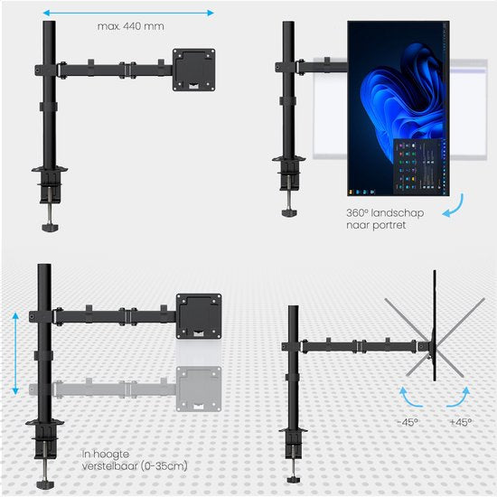 Auronic Monitor Arm - 1 Scherm - 13 tot 32 Inch - Verstelbaar - Monitor Beugel - Staal - Zwart