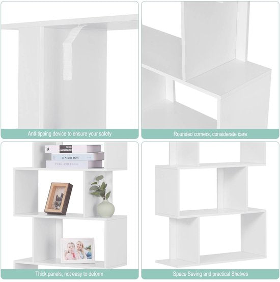 Woltu 6-vaks Boekenkast Wit 60 x 160 x 23,5 cm – Moderne open kast met speels design