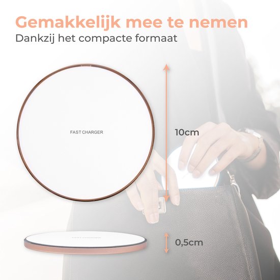 Nuvance - Draadloze Oplader 15W - Inclusief Kabel - Wireless Charger - Fast Charger - Geschikt voor alle Qi-Smartphones - Wit en Goud
