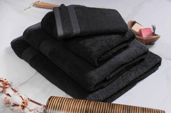 DoubleDry Handdoeken 70 x 140 cm – set van 3 – Hotelkwaliteit 500 g/m2 – Zacht & Absorberend - OEKO-TEX Made in Green & BSCI Gecertificeerd - raven zwart