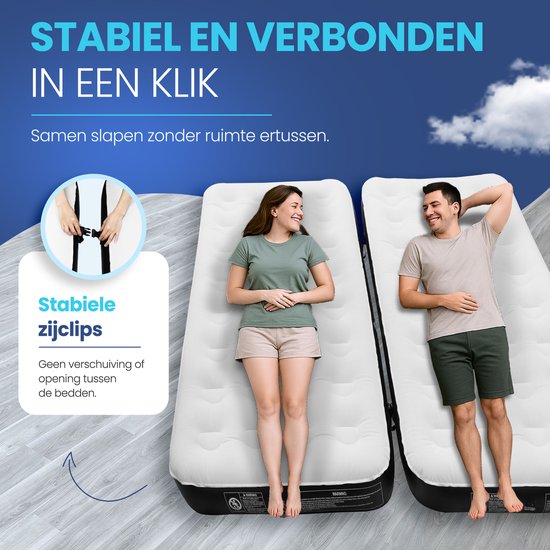 FLOAT Gemina - 3in1 Luchtbed met Elektrische pomp - 190x99x20 cm - Stevig Luchtmatras - Lichtgewicht voor camping - Twee 1 persoons luchtbedden