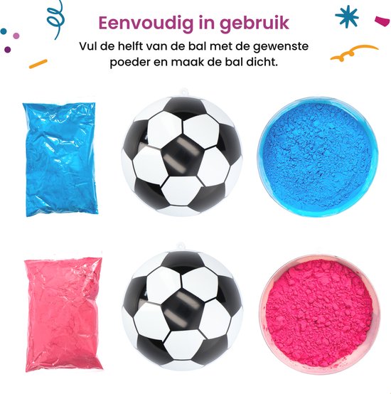 Partizzle Gender Reveal Voetbal - Met Roze & Blauwe Poeder - Babyshower Versiering - Boy or Girl Party - Alternatief Rookbom & Rookkanon - Plastic