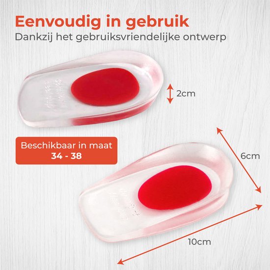 Nuvance - Hielspoor Zooltjes - Hielbeschermers - Inlegzolen - Hielspoor - 2 Stuks voor Maat 34-38 - Rood