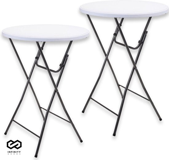 Infinity Goods 2 Stevige Statafels - Partytafel - Robuust en Weersbestendig - Inklapbaar - 80cm x 110cm - Feest - Wit/Grijs