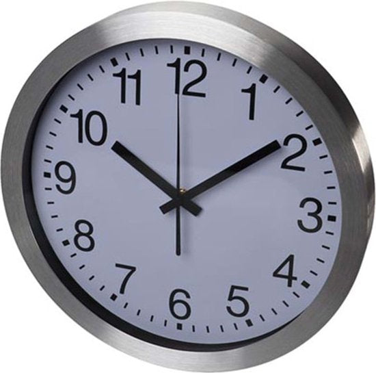 Perel Wandklok, rond, analoog, 30 cm, radiogestuurde tijdsaanduiding (DCF), aluminium, zilver