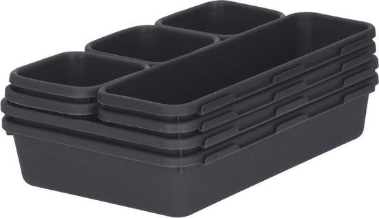 Springos Lade Organizer | Opbergbakjes | Lade Verdeler | voor Keuken en Bureau | Badkamer | Lade Bakjes | Make Up Organizer | 8 delen | Antraciet