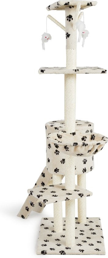 Lifa Living krabpaal - Krabpaal voor katten - Kattenpaal - 42x60x138,5 cm - creme/zwart