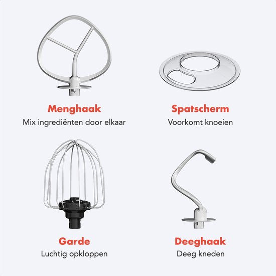 KitchenBrothers Keukenmachine & Mixer – 1200W – 5L RVS Mengkom – 6 Snelheden & Pulse – 36,9 x 23,1 x 33,4 cm – Zwart