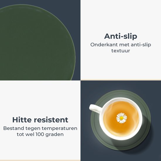 Castagnola Siliconen Onderzetters – Onderzetters voor Glazen – Design Onderzetters met Houder – Onderzettersset – Anti Slip - Set van 8 – Groen