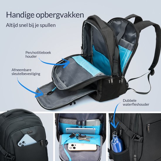 NOHRD Laptop Rugzak - Zwart - Anti Diefstal - Laptoptas 15.6 inch - USB Oplaadstation - Rugtas Dames & Heren - Waterafstotend - Schooltas Meisje & Jongens - Boekentas met Laptopvak