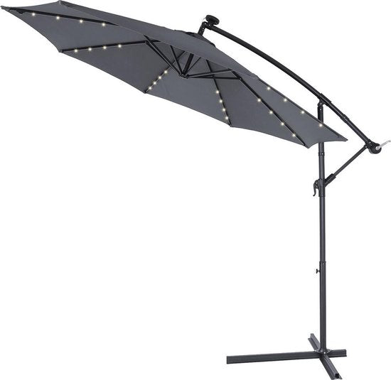 Kingsleeve Zweefparasol - Parasolvoet LED-verlichting 330cm - Antraciet