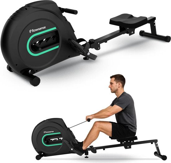 Flowsense Elvora Lite Roeimachine – Inklapbaar Roeiapparaat – Elastische Weerstand – LCD Display – Stil & Compact – Voor Gebruikers tot 200 cm / 115 kg – Thuis Fitness Roeitrainer