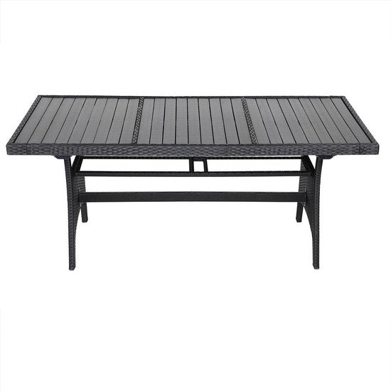 Casaria Tuintafel – Polyrattan & WPC Tafelblad – Verstelbare Poten – 190 x 90 x 75 cm – Zwart