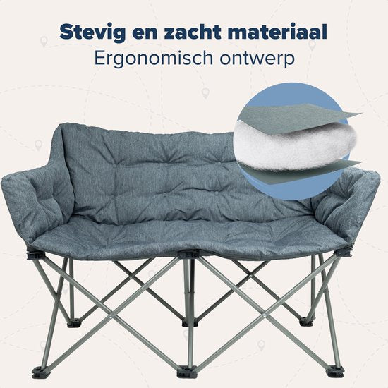 TRVLMORE Campingstoel - 2 Personen - Opvouwbaar - Incl. Draagtas - Kampeerstoel - 240 kg draagvermogen - Grijs