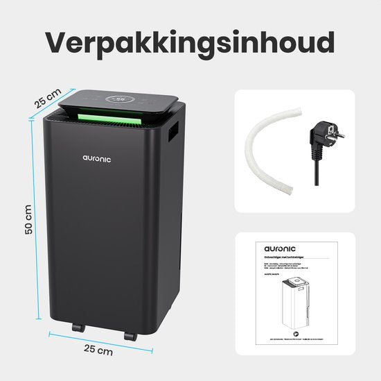 Auronic Luchtontvochtiger en Luchtreiniger - Pro Series - 12L per dag - Was-droog functie - Slaapkamer, Badkamer en Woonkamer - Vochtvreter voor in Huis - Zwart