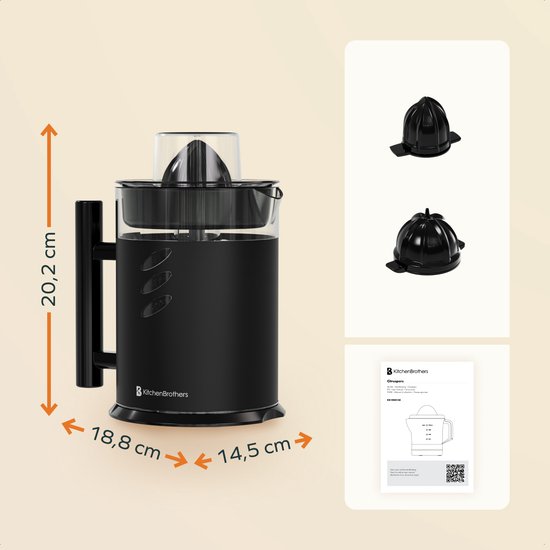KitchenBrothers Citruspers - Handmatig - Met Uitloop en Handvat - 1L - Zwart