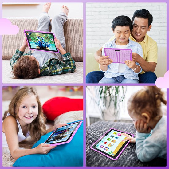 Spoused Kindertablet – 10.1 Inch – Kindertablet vanaf 3 jaar – 64GB – 4GB RAM– 6000 mAh Batterij - Incl. Beschermhoes & Ouder Control app – Paars