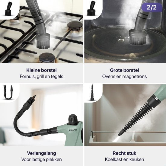 LUMAN 16 in 1 Stoomreiniger C3 - Steam Lock Functie - Handstoomreiniger - Handstomer - Vlekkenreiniger - Tapijtreiniger - Incl. Opbergtas en 16 Opzetstukken - 1050 Watt - 450 ML - Groen