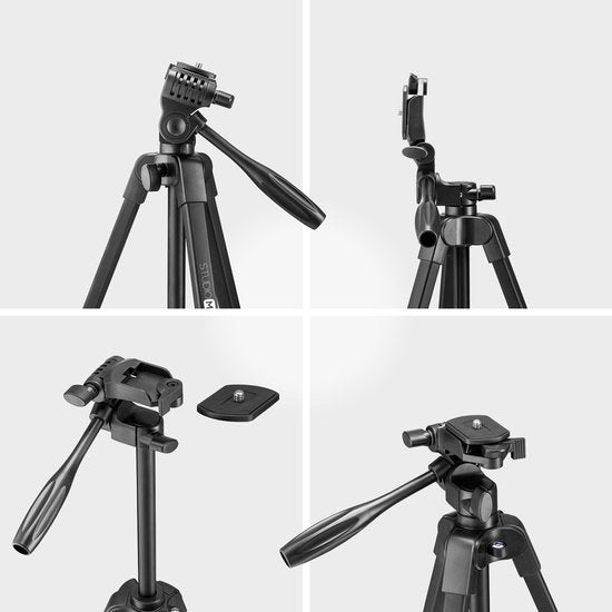 Studio ME Telefoon Statief - 136 cm - Tripod Smartphone - Zwart - Camera Statief - Telefoonhouder - Incl. Bluetooth Afstandsbediening - Statief Telefoon