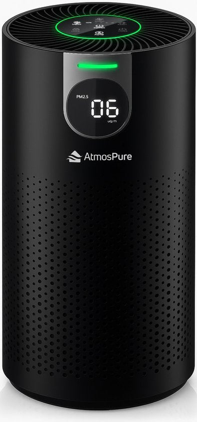 AtmosPure® CleanAir Luchtreiniger - Air Purifier met vervangbaar HEPA 13 + Koolstoffilter - CADR 250 m³/h - Zwart - Voor 98 m² - Werkt tegen huisstofmijt, hooikoorts, allergie, -3 standen + stille slaapstand - Luchtkwaliteit Sensor