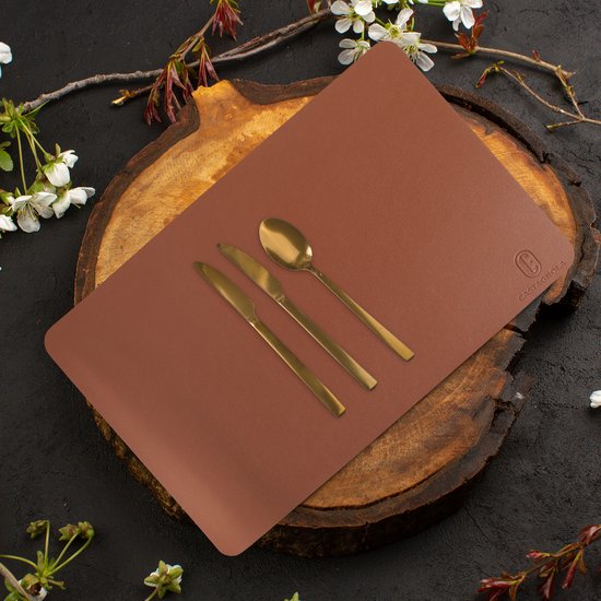 Castagnola Lederlook Placemats - Antislip Placemat van Kunstleer - Waterafstotende Onderlegger - Onderzetter - 6 Stuks - 45 x 30 cm - Bruin