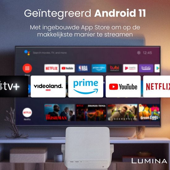Lumina® Stellar Beamer 2025 - 4K Ultra HD - Automatisch Scherp- en Rechtstellen - Alles-in-één Smart TV Projector - Voor iOS & Android - Wit