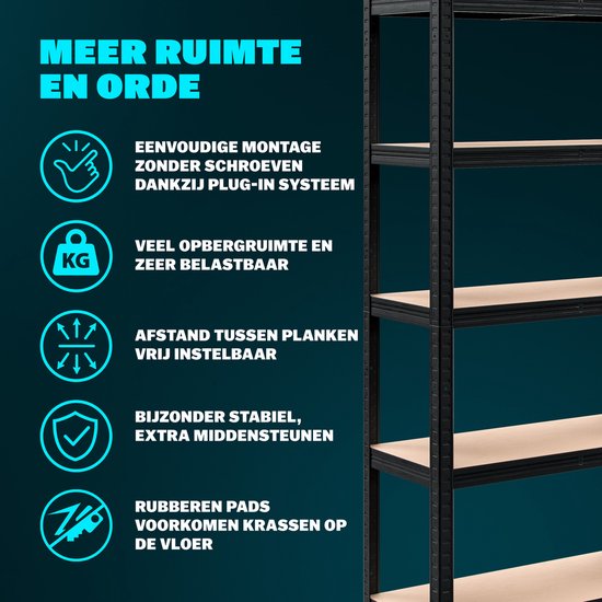 Opbergrek 2 Stuks – Incl. MDF-Planken - 180x90x40cm Zwart
