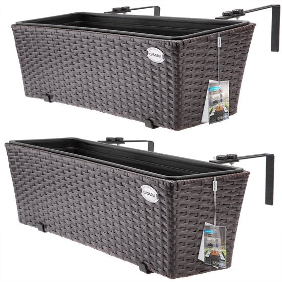 Casaria Polyrattan Bloembak – 2 Stuks Incl. Ophangbeugels – Bruin