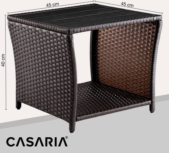 Casaria Polyrattan Bijzettafel - WPC Tafelblad 45x45x40cm – Bruin