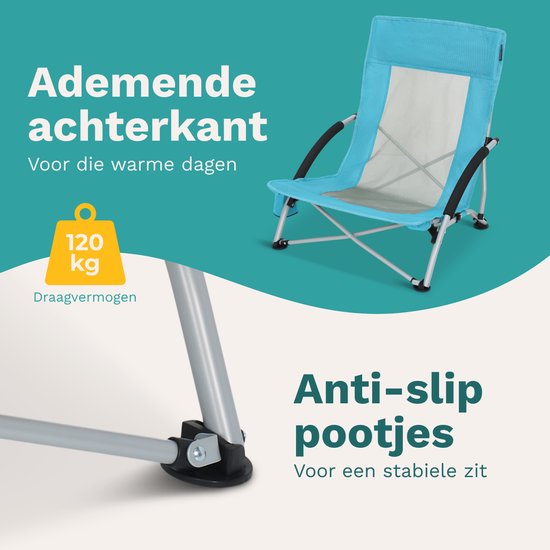 TRVLMORE Strandstoel - Inklapbaar en Opvouwbaar - 120KG Draagkracht - Lichtgewicht - Met Draagtas en Bekerhouder - Blauw