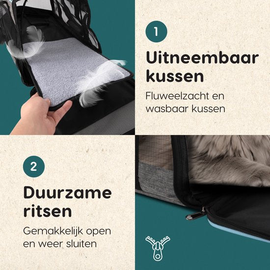 Volcan Reistas Kat - Reismand van Katoen - Draagtas Katten of Kleine Hond - Kattenreismand- Grijs