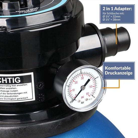 Monzana Zandfiltersysteem -Voorfilter – 7 Wegklep - Adapter Ø32-38mm